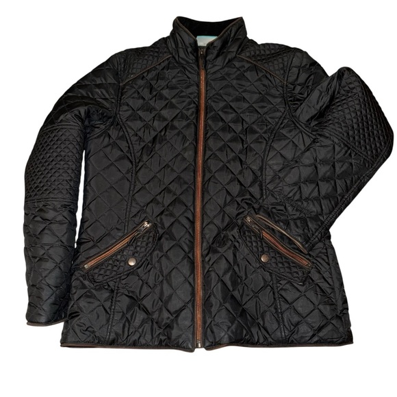 Free Country Jackets & Blazers - Free Country Women’s Black Quilted Zip Jacket Faux Leather Trim Size Large